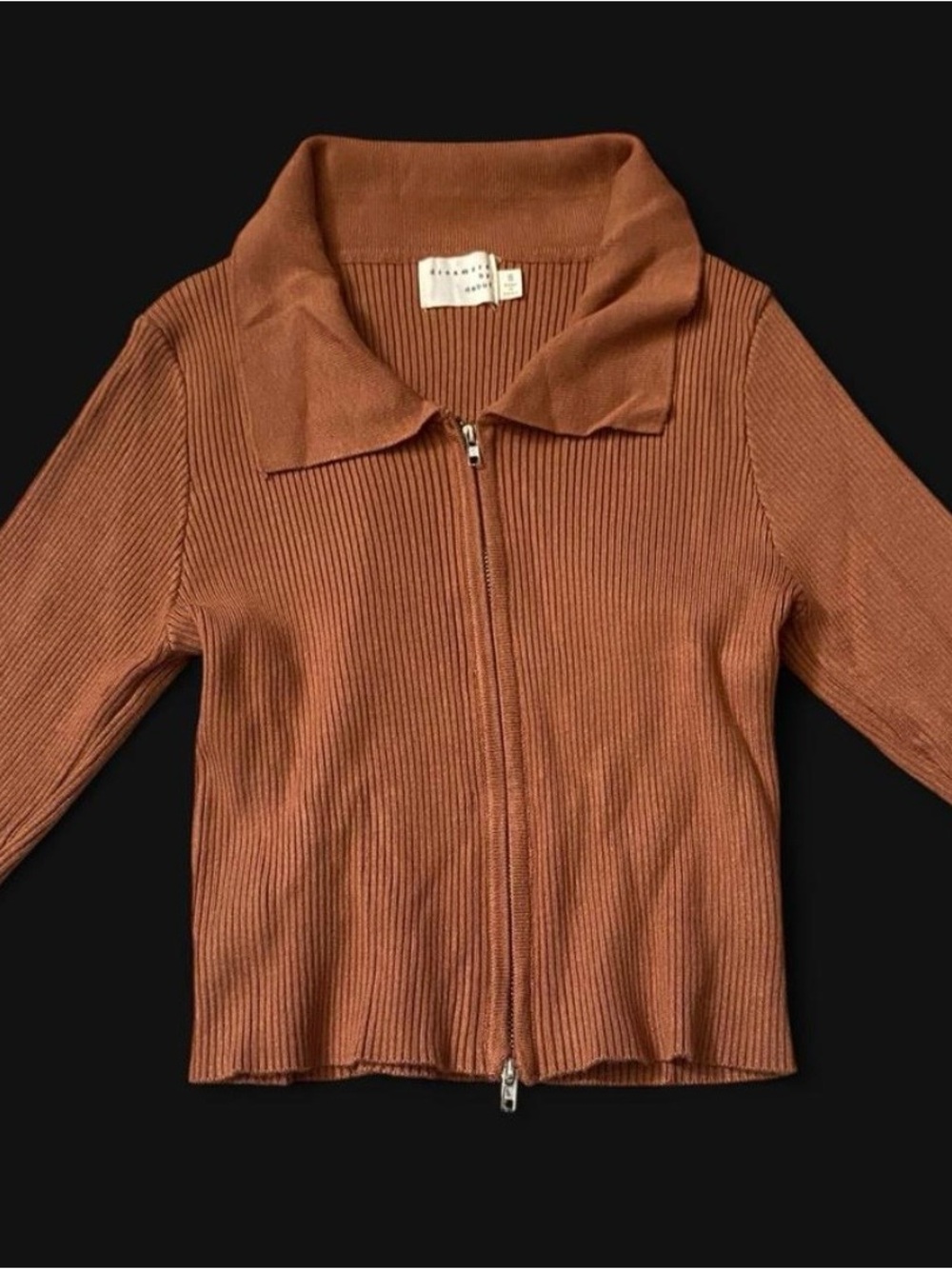 Dreamers by Debut Rust Ribbed Zip-Up Cardigan